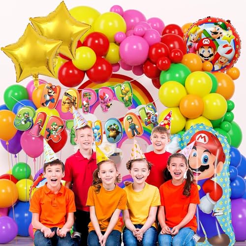 Image of Rozi Decoration Mario Theme Balloons Garland Decorations Set for Boys, Girls, Kids Birthday Balloons Decorations Combo Kit Pack of 58 Pcs