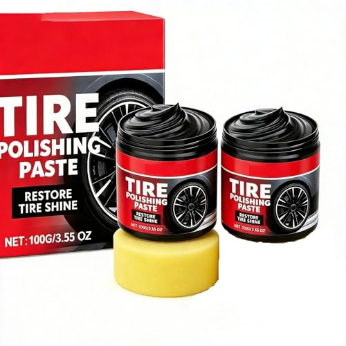 2Pcs Car Tire Shine with Sponge Tire Coating Paste Tire Polishing Paste for Cars Trucks Motorcycles RVs & More Create a Moist Glossy Effect