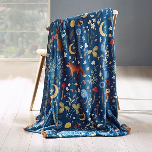 Catherine Lansfield Couverture Polaire Douillette Motif Animaux du crépuscule enchanté Bleu Marine 130 x 170 cm