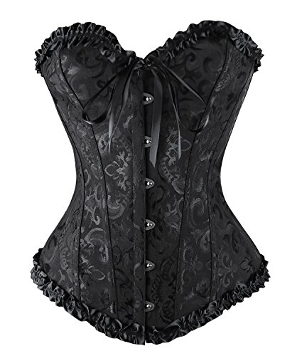 Charmian Women's Burlesque Brocade Wedding Bridal Dance Bustier Corset Lingerie Black X-Large
