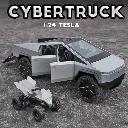 Image of DEOXY 1:32 Scale Tesla Cybertruck Model Collection Enthusiasts Toy Pull Back Pick-Up Truck with Sound and Light, Alloy Diecast Cyber-Truck Toys for Kids Gift (Not Including Mini Car - Silver)