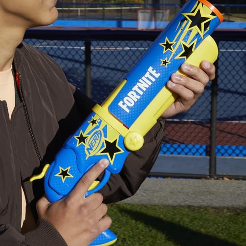 Image of Nerf Fortnite Half Tone Hero Blaster, Bonus Code to Unlock Half Tone Hero Wrap in The Game, Break Open Loading, 12 Nerf Elite Darts, Fortnite Gifts