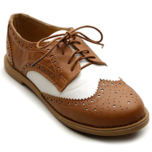 Ollio Women's Flat Shoe Wingtip Lace Up Two Tone Oxford M2913(8 B(M) US