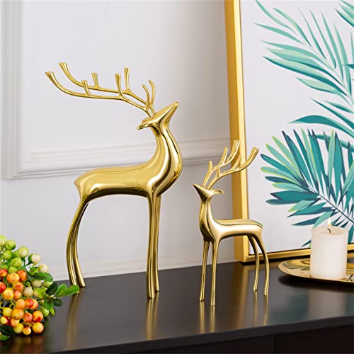 Sziqiqi Rentier Tier Figur Skulpturen Statuen Set von 2, Metall Hirsch Ornamente für Wohnkultur Akzente Wohnzimmer Schlafzimmer Büro Bookself Tischplatte Mantel Weihnachtsdekoration, Gold – Bild 2