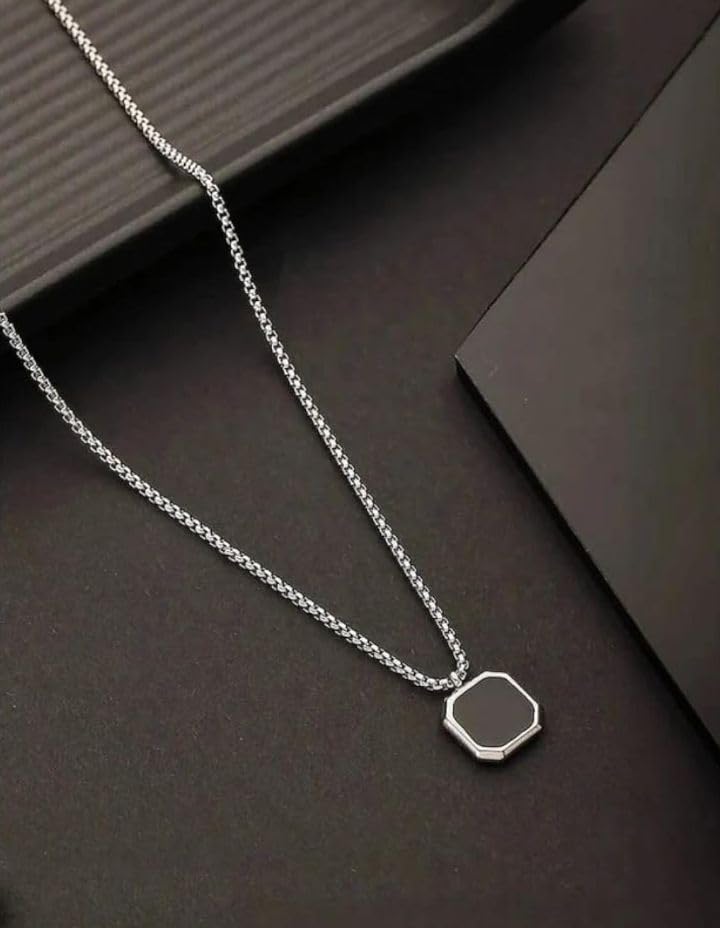 Premium Men's Jewellery Silver Chain For Men Boys Geometric Stain...