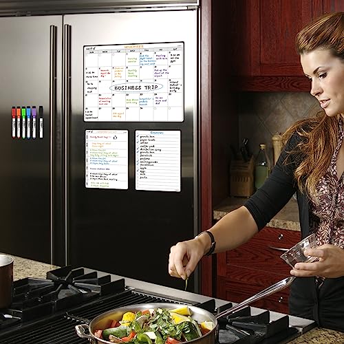 Magnetic Dry Erase Monthly Calendar Whiteboard Set for Fridge -One Monthly Planner and Two Bonus Dry Erase Grocery Board & Weekly Menu Board- Meal Planner Whiteboard/to-Do List -6  image 1