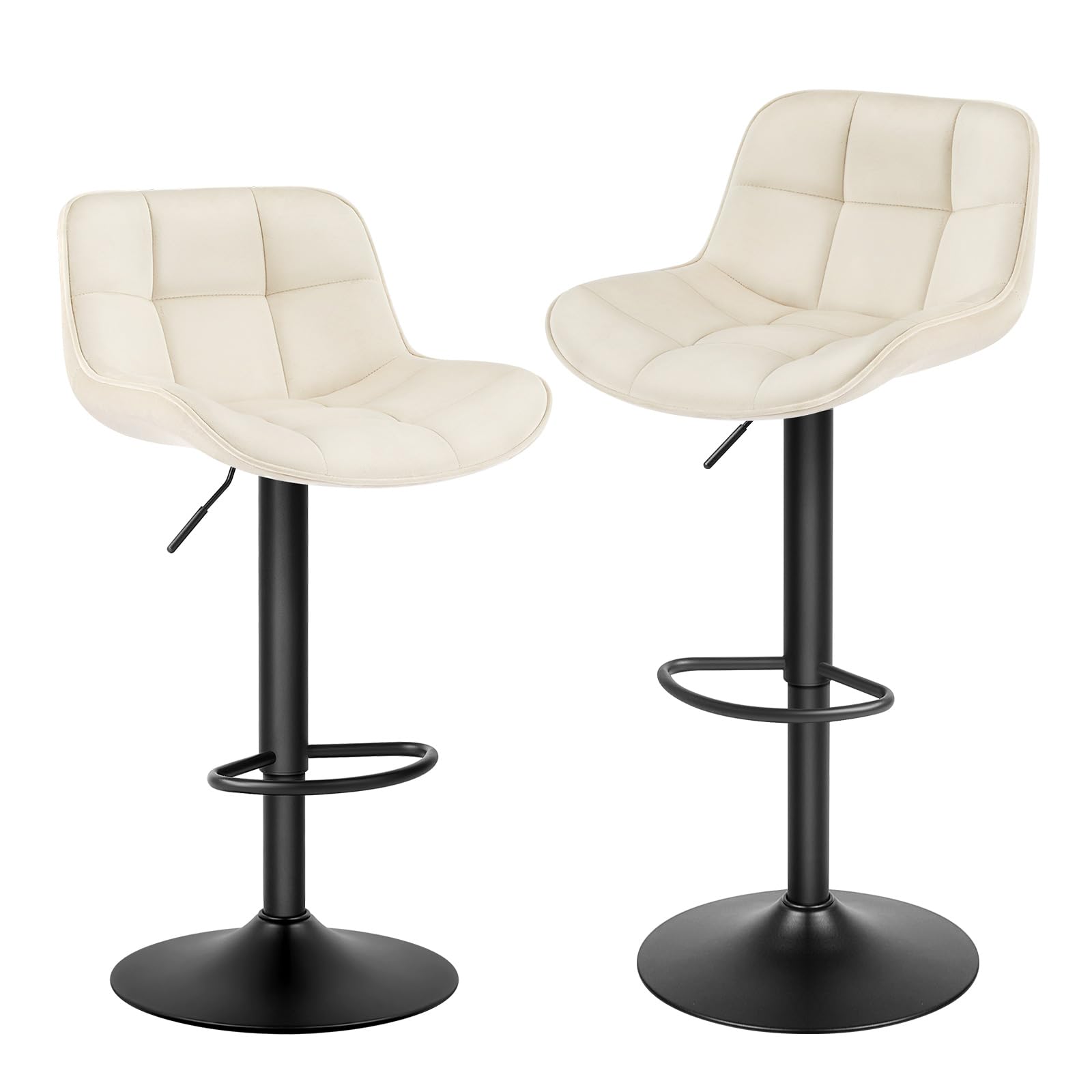 EUGAD Sgabelli Bar Set di 2 con Schienale, Regolabile, Velluto, Crema | Sgabello da Cucina, con Poggiapiedi, Sedia Alta Girevole, con Seduta Imbottita, Altezza Sedile