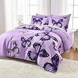 ARTALL Bed in A Bag Full/Queen Size 7 Pieces, Purple Big Butterfly Bedding Comforter Set All Season Bed Set with Comforter, Pillow Shams, Flat Sheet, Fitted Sheet, Pillowcases
