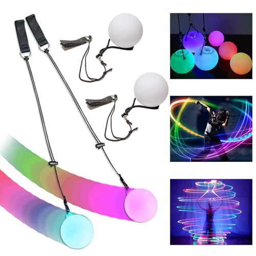 Lot de 2 balles de poï à LED, lumineuses, avec couleurs arc-en-ciel et effet stroboscopique,...
