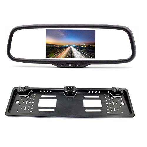 Caméra & radars de Recule sur Support de Plaque d'immatriculation - Écran sur rétroviseur TFT LCD 5- Étanche - Affichage de Ligne de Guidage - Système de rétrovision - ITK Technology (ITKP502T530)