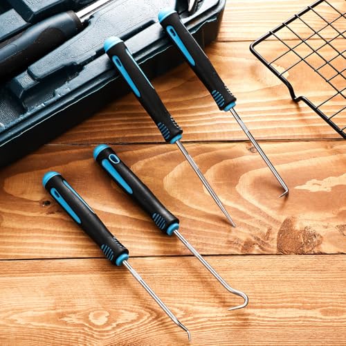 Image of WILLBOND 4 Pcs Pick and Hook Set Precision Automotive Mechanic Picks Tools Set for Car Oil Seal Hooks Puller Remover Tools(6.5 Inches,Light Blue) (Pack of 3)
