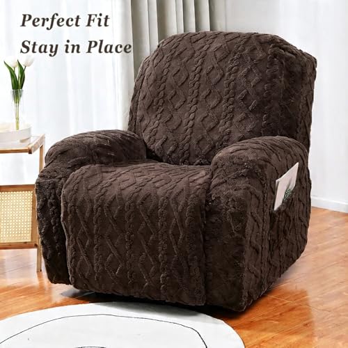 Image of JOKIVTOU Recliner Chair Covers 4-Pieces Stay in Place Non-Slip Recliner Cover Stretch Furniture Protector Washable Slipcover for Lazy Boy Recliner Soft Feel Fitted Reclining Cover with Pocket