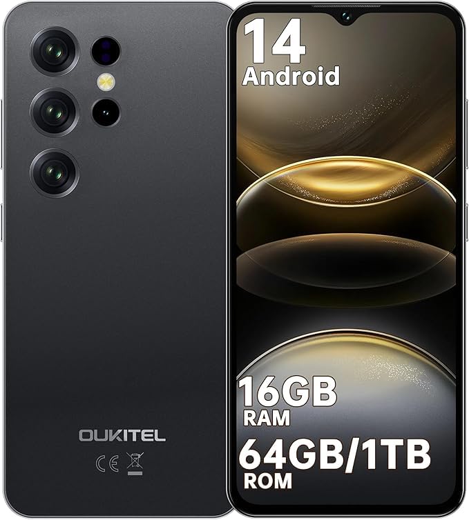 OUKITEL C2 - Smartphone Android 14-16(4+12) GB RAM + 64GB ROM/TF 1TB - 6,52" HD Telefono Cellulare 5000nAh 13MP+5MP Camera Telefono Dual SIM 4G Cellulari e Smartphone /3.5mm Jack/Face ID/OTG Nero