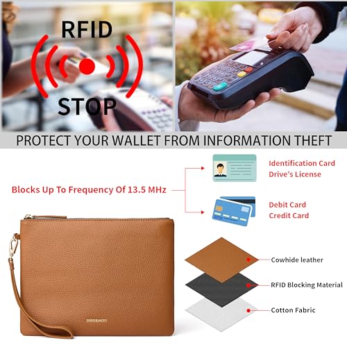 Image of DORIS&JACKY Women Leather Clutch Purse and Phone Wallet with Wristlet Strap | Soft Designer Evening Party Bag, Thin Slim RFID Blocking Cellphone Pouch Case, Formal Casual Handheld Premium Little Purse