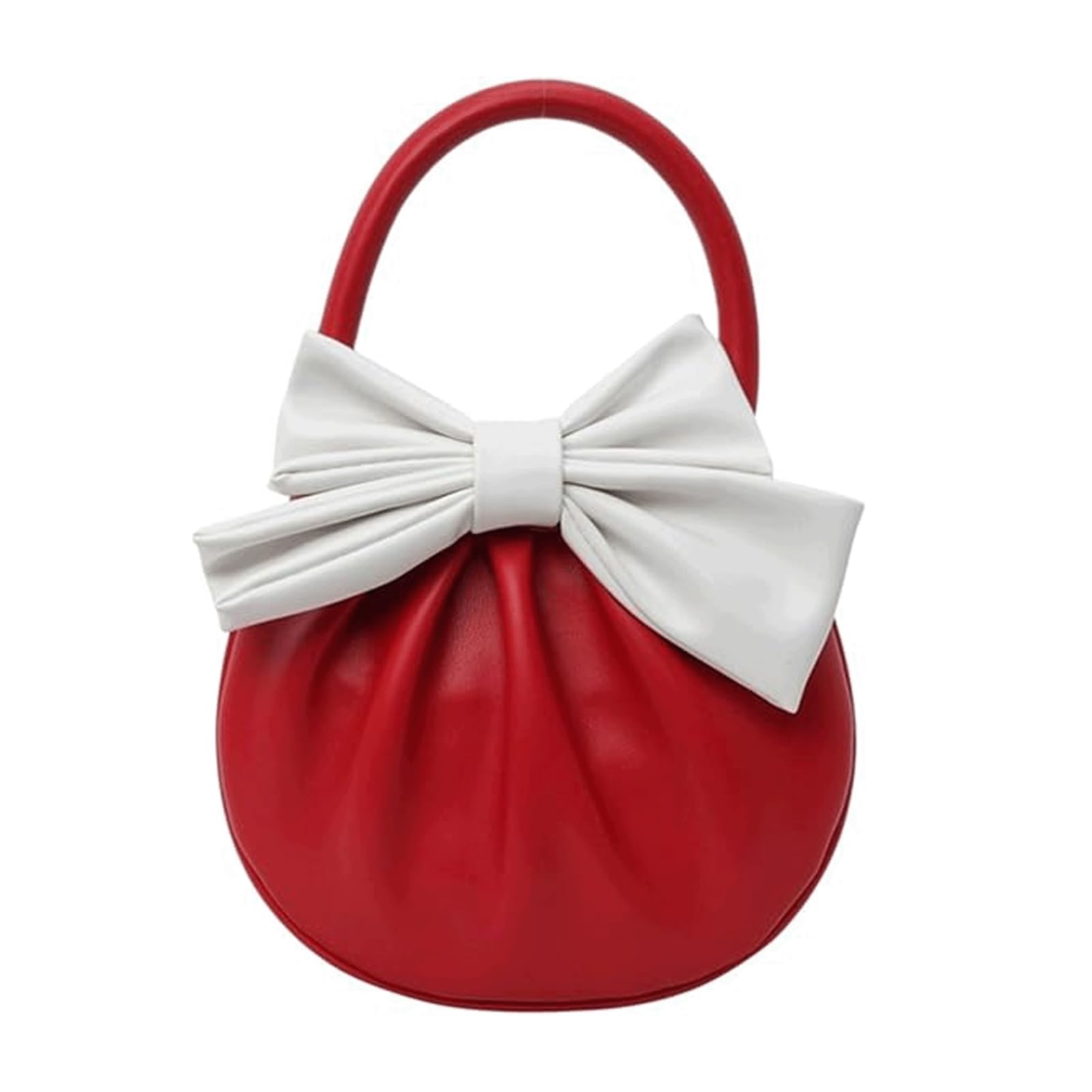 Mini Cute Purse Women Bow Pleated Faux Leather Top Handle Handbag Y2K Retro Chic Pocketbooks for Girls Holiday Party Date Outfit Gift