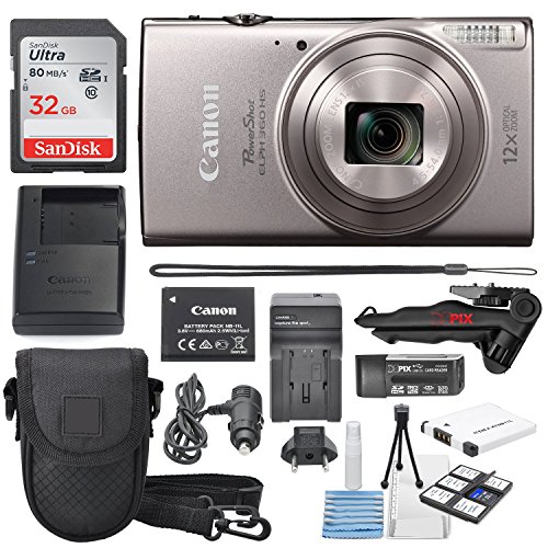 Canon PowerShot ELPH 360 HS(Silver)with 12x Optical Zoom & Built-In Wi-Fi with Deluxe
