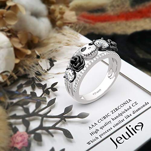 Jeulia 1.76 ct Skull Wedding Band 925 Sterling Silver Diamond Eternity Rings Rose Flower Engagement Rings Anniversary Promise Romantic Jewelry Gift3