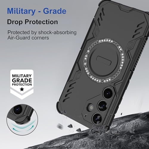 Image of amazon basics Back Case Cover for Samsung Galaxy S25 5G | Magnetic Case with Built-in Metal Ring | Supports Mag-Safe Charger, Wallet & Car Mount | Shockproof Hybrid PC + TPU | Black
