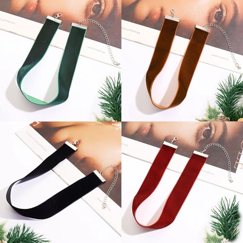 12pcs 1 inch Width Mix Color Velvet Chokers Vintage Necklace for Women With Extension (XL-1019-11)4