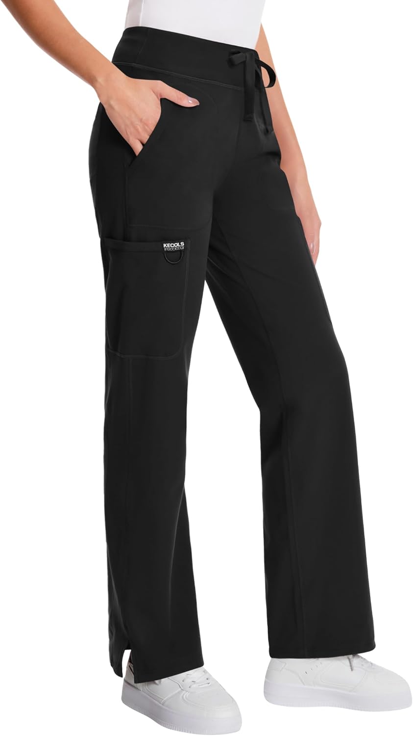 Kecols Women's Yoga Scrub Pants Flared Mid Rise Cargo Work Pants with 5 Pocket for Work,4-Way Stretch Fabric - Image 3