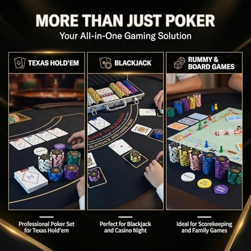 Image of HEITOK Professional Poker Chip Set 300 Count 14g Heavy Clay Composite with Iron Core for Texas Holdem and Teen Patti Includes Aluminum Case Cards Buttons