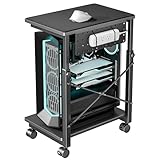 ARES WING Height Adjustable Computer Tower Stand, 2-Tier PC Tower Stand for Most PC, CPU Holder Cart with Locking Wheels for Gaming Home Office, 21.7'-33.5' Height