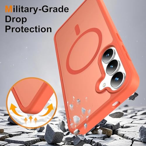 Image of Elzzi Magnetic Guard Case for Samsung Galaxy S25 FE 5G Cover, Compatible with MagSafe Translucent Matte Hard PC + TPU Hybrid Back Cover, Slim Shock-Resistant Anti-Scratch Protective Case (Coral)