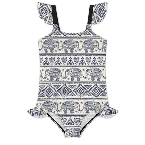 Image of Girls One Piece Swimsuit Cute Alpacas Hearts Stars Ruffles Swimwear Bathing Suits 3-12 Years