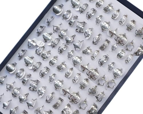 RICHRAIN 100 PCS Lot CNC Cut Stainless Steel Rings | Rings Bulk Wholesale | Come with Jewelry Box