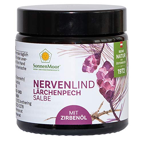 SonnenMoor Nervenlind Lärchenpechsalbe mit Zirbenöl im 90g Glastiegel - Nervencreme aus bewährter Alpenrezeptur zum Einreiben erhältlich in 25g und in 90g Cover