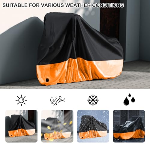 H&ZT Bike Cover For Adult Tricycle, Outdoor Waterproof Cover for 2 bikes or 1 Tricycle or 1 Motorcycle, Storable Portable Lightweight Waterproof and UV resistant with carry bag