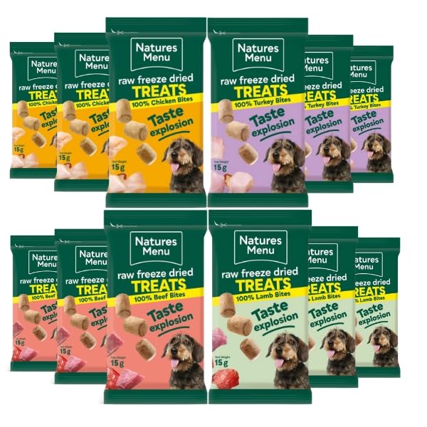Nature's Menu Freeze-Dried Meat Bites Multi-Pack (12 x 15g) - Chicken, Beef, Lamb & Turkey