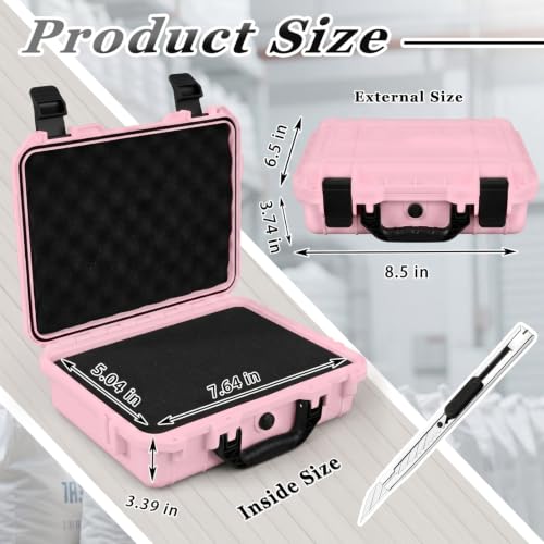 Image of Relaxweex 1 Pcs Waterproof Hard Case with DIY Customizable Foam Insert Portable Protective Case with Knife for Camera Drones Equipments Tools Test Instruments(Pink,11.3 x 8.7 x 4.2 Inch)