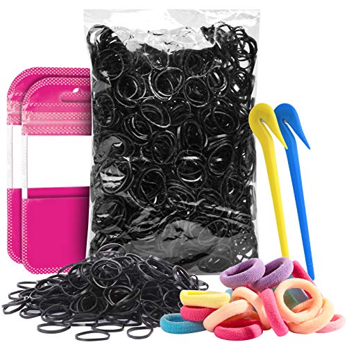 Teenitor 1000pcs MINI Rubber Hair Bands (Black) With 2 Pcs Rubber Hair Elastics Removal Cutter + 20pcs Colorful Small Seamless Cotton Hair Tie Kids Girls Hair Accessories Ponytail Holders