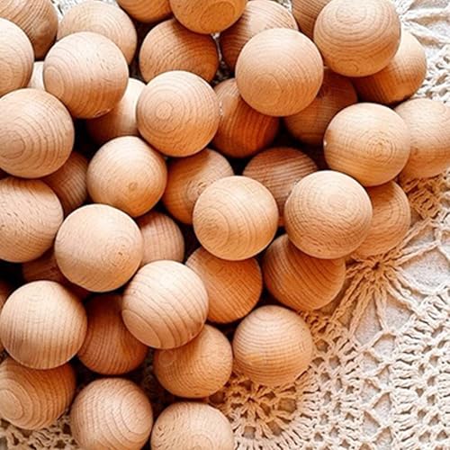 HERZONE Lot de 20 mm Boules en bois de hêtre 50 pièces Perles en bois sans trou Perles pour le...
