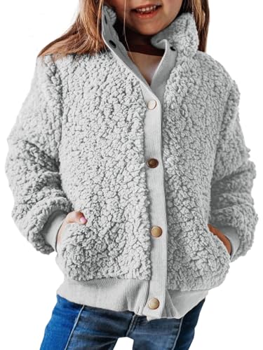 Haloumoning Jacke Mädchen Langarm Sherpa Teddy Fleece Mantel Kinder Warme...