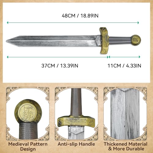 2pcs Toy Sword,18.9" Plastic Roman Sword for Kids Boys Role-Play Accessory,Medieval Knight Toy,Halloween Cosplay,Props Silver2