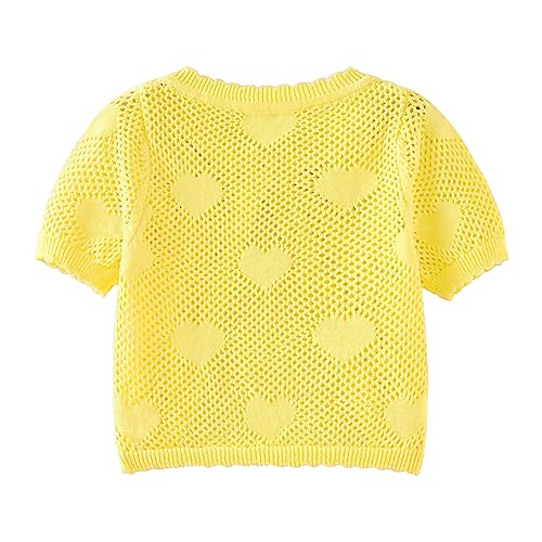 ASHER FASHION Girls Bolero Cardigan Short Sleeve Kids Cute Heart Knitted Hollow Shrug Sweaters Dress Cover Up Crop Tops2