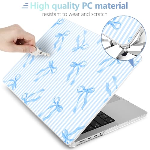 Image of MEEgoodo Case for MacBook Pro 14 inch (M5 /M4 /M3 /M2 /M1) Pro /Max 2026 2025 2024 2023 2021, Case Fit Model A3427 /A3426 /A3434 /A3112 /A3401 /A3185 /A2918 /A2992 /A2779 /A2442,Blue Stripes&Bows