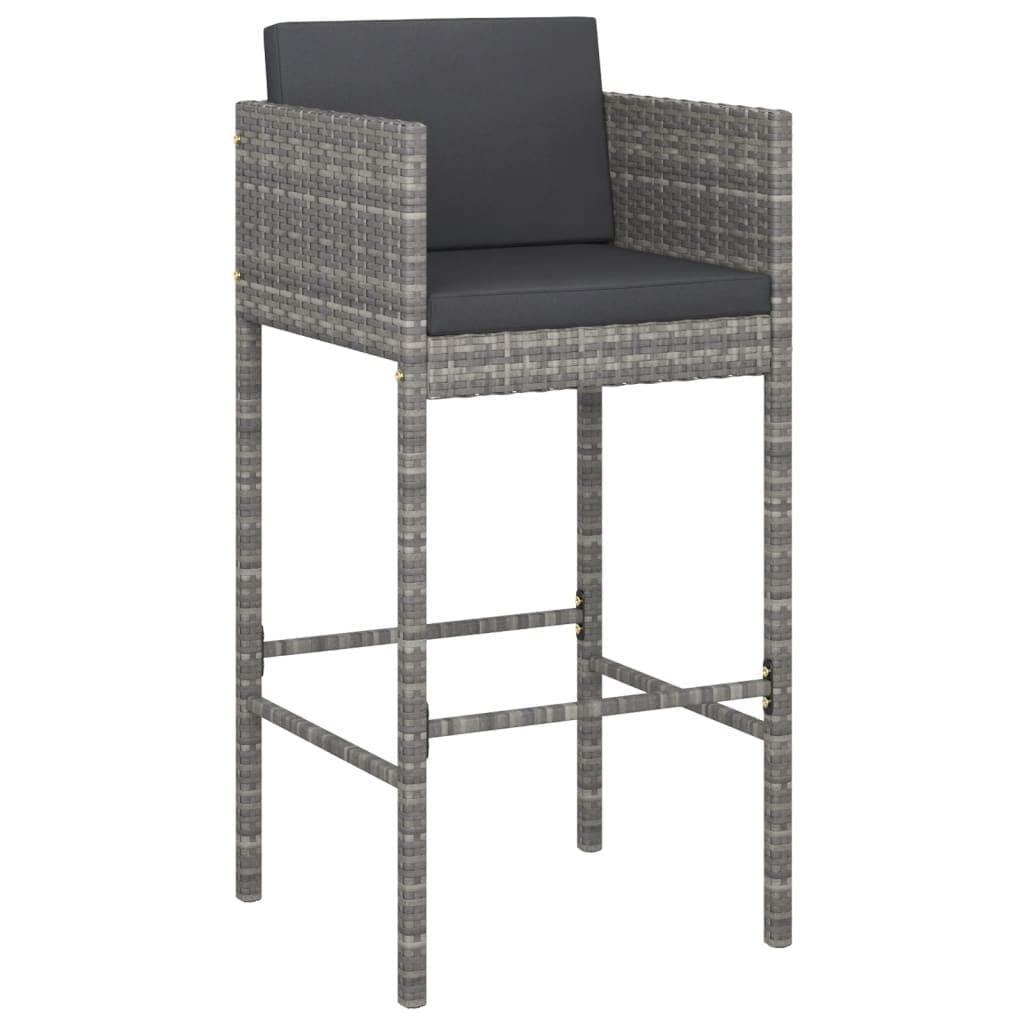 Homgoday Hochtisch und Hocker für den Garten, 5 Teile und Kissen, PE-Rattan, Grau, Set mit Stehtisch und Hockern, Frühstück, Möbel, Bar, Esszimmer, Küche, Möbel, Haus, funktional, Terrasse,