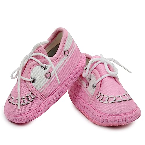 Neska Moda 6 To 12 Months Baby Boys & Girls Cotton Striped Anti-Slip Lace Shoes/Booties
