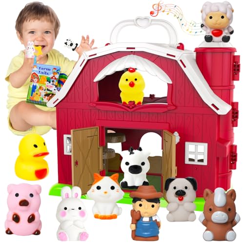 Big Musical Red Barn Toy Farm Animal Finger Puppets for 1 2...