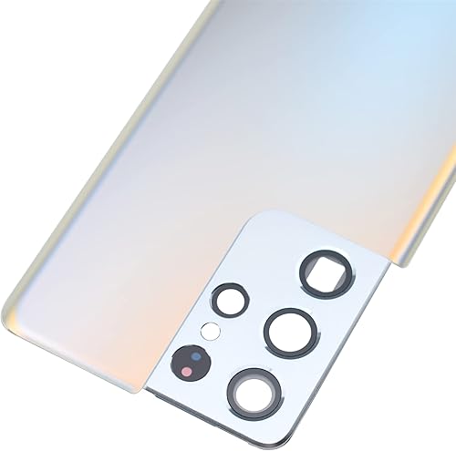 Miniatura 3 de Phantom - Cubierta trasera de cristal acrílico plateado para Samsung Galaxy S21 Ultra 5G con marco de cámara trasera, cubierta de vidrio de cámara