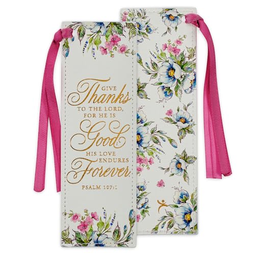 Image of Christian Art Gifts Premium Faux Leather Scripture Bookmark: Give Thanks