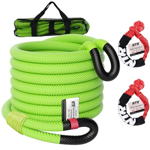 Image of NTR 1-1 /8 inch x 30' Kinetic Recovery Tow Rope (37,480lbs), with 2 UHMWPE Soft Shackles (40,980lbs), Heavy-Duty Offroad Snatch Strap, Vehicle Recovery kit for Jeep car Truck ATV UTV SUV
