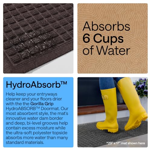 Image of GORILLA GRIP Ultra Absorbent Front Door Mat Outside Entrance, 47x35, Traps Dirt and Moisture, HydroABSORB Indoor Outdoor Doormat Holds Up to 6 Cups Water, Stain and Fade Resistant Welcome Mat, Coffee