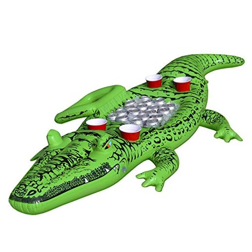 GoFloats Giant Party Gator Floating Alligator with Cooler and Cup Holders, Over 6' Long