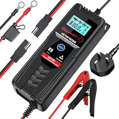 Car Battery Charger, LEICESTERCN Car 6V 12V Trickle Charger Leisure Portable 12Volt Battery Charger Units with LCD Screen, for Cars, Motorcycles, Boat and More, Rescue and Recover battery charger Cover
