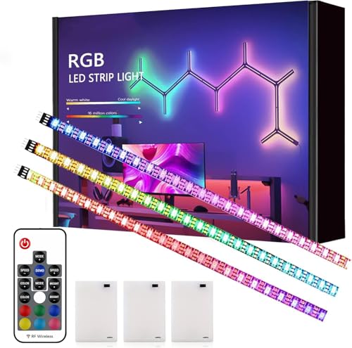 Image of Battery Powered LED Strip Lights, Wireless RGB LED Strip Lights with 24 Keys Remote Control, 20 inch x 3 Pack for Kitchen Under Cabinet Lighting, Shelves, Under Counter, Closet, Cordless Click Light