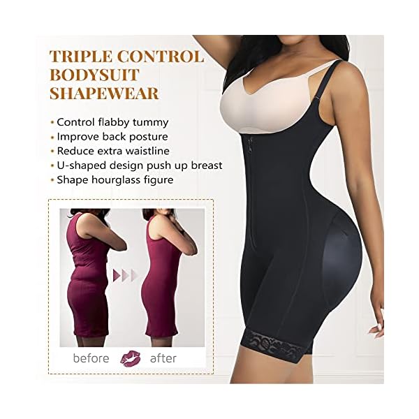 FeelinGirl-Shapewear-for-Women-Tummy-Control-Fajas-Colombianas-Body-Shaper-for-Women-Zipper-Open-Bust-Bodysuit-Waist-Trainer FeelinGirl Shapewear for Women Tummy Control Fajas Butt Lifter Open Bust Bodysuit Zipper Full Body Shaper Black L